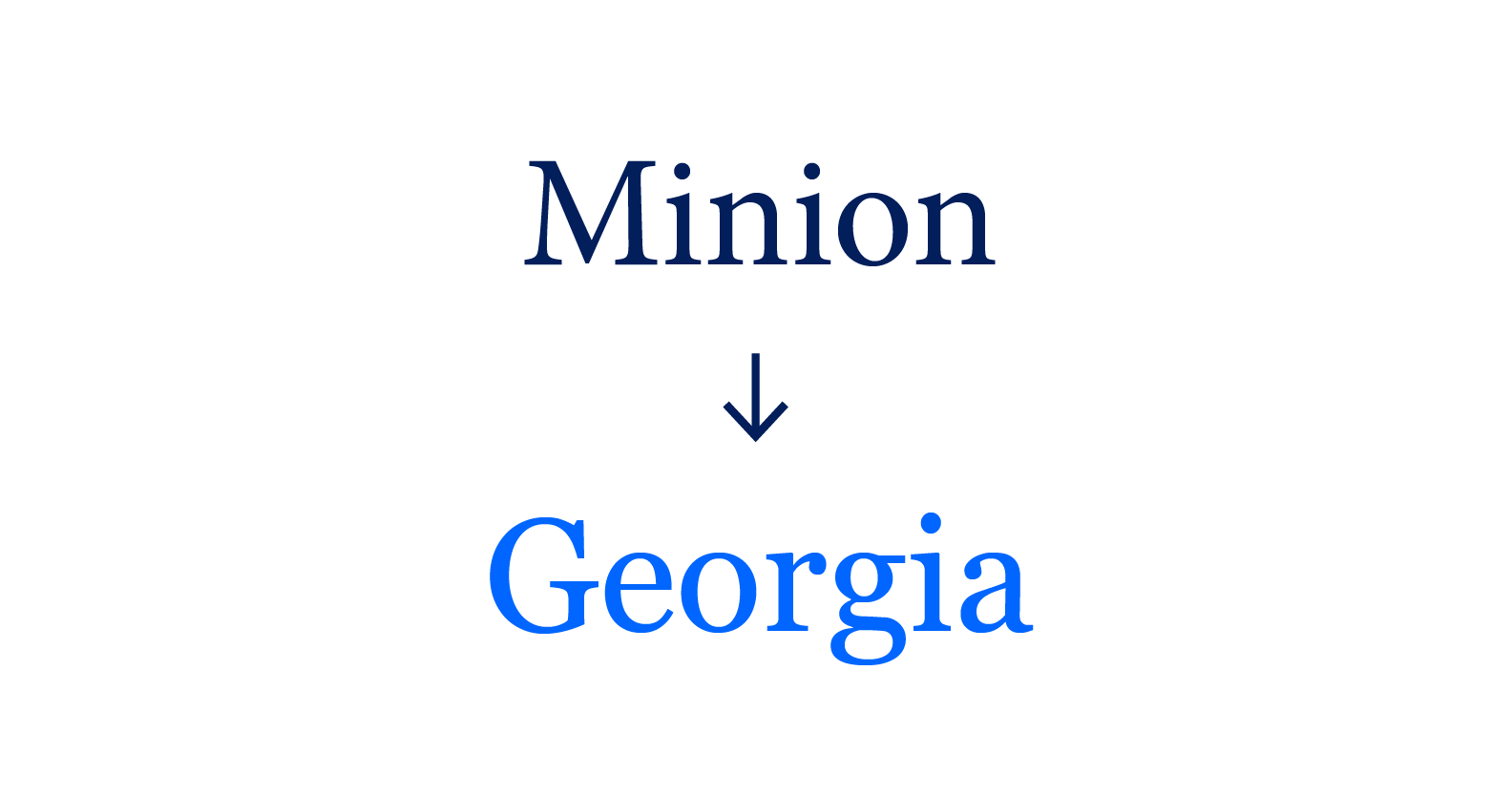 Type_Fallback_Georgia Text displaying the word "Minion" with an arrow pointing down to the word "Georgia" in a different font style.