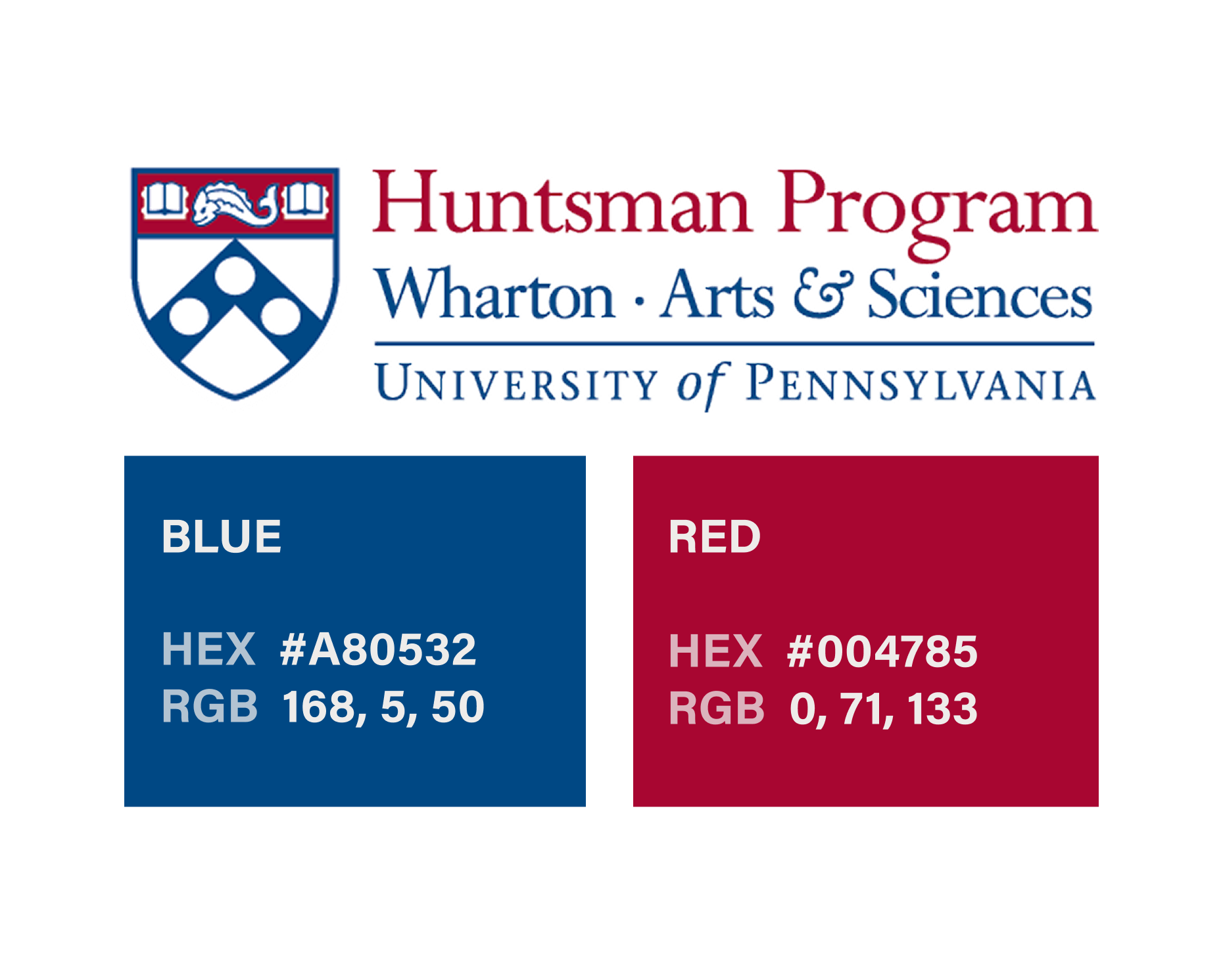 The-Problem_Color_1 Logo of the Huntsman Program at the University of Pennsylvania, featuring Wharton and Arts & Sciences. Includes the university's crest and color specifications for blue and red.